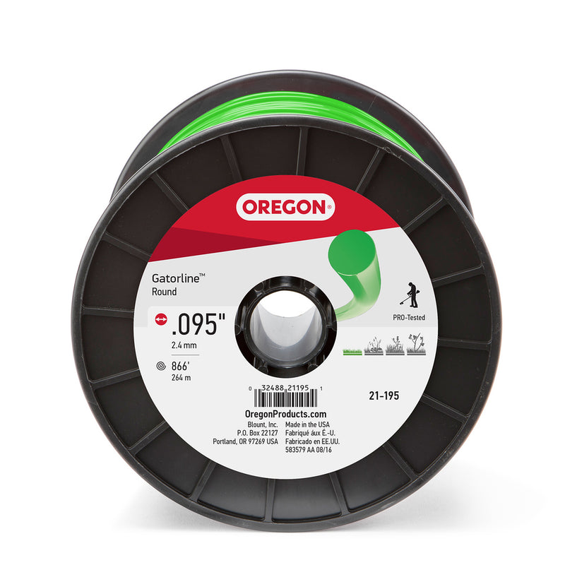 Oregon Trimmer Line - 21-195 - Green Gatorline - Round - .095" Gauge, 3 lb. Spool, 867 Feet