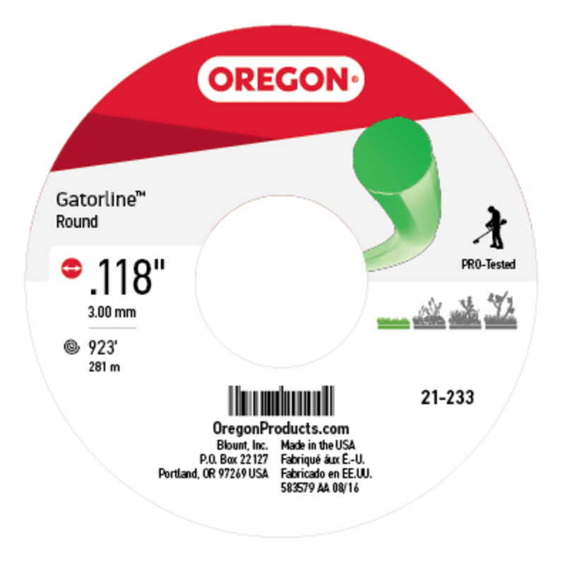 Oregon Trimmer Line - 21-233 - Green Gatorline - Round - .118" Gauge, 5 lb. Spool, 923 Feet