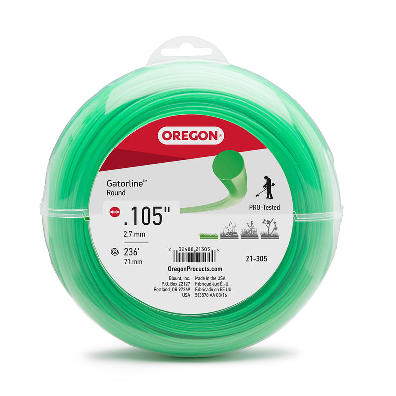 Oregon Trimmer Line - 21-305 - Green Gatorline - Round - .105" Gauge, 1 lb. Donut, 228 Feet