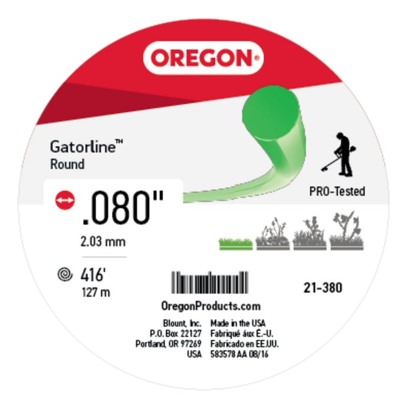 Oregon Trimmer Line - 21-380 - Green Gatorline - Round - .080" Gauge, 1 lb. Donut, 416 Feet