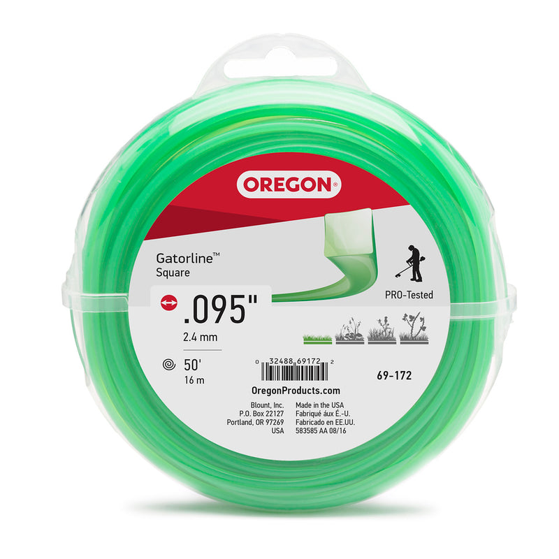 Oregon Trimmer Line - 69-172 - Green Gatorline - Square - .095" Gauge, 50' Donut, 50 Feet