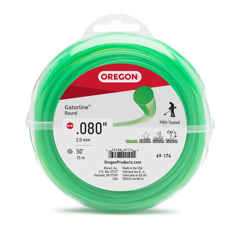 Oregon Trimmer Line - 69-174 - Green Gatorline - Round - .080" Gauge, 50' Donut, 50 Feet